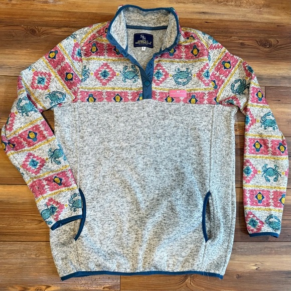 Simply Southern Gray and Crab Print Crewneck Pullover Sweater - Picture 1 of 2